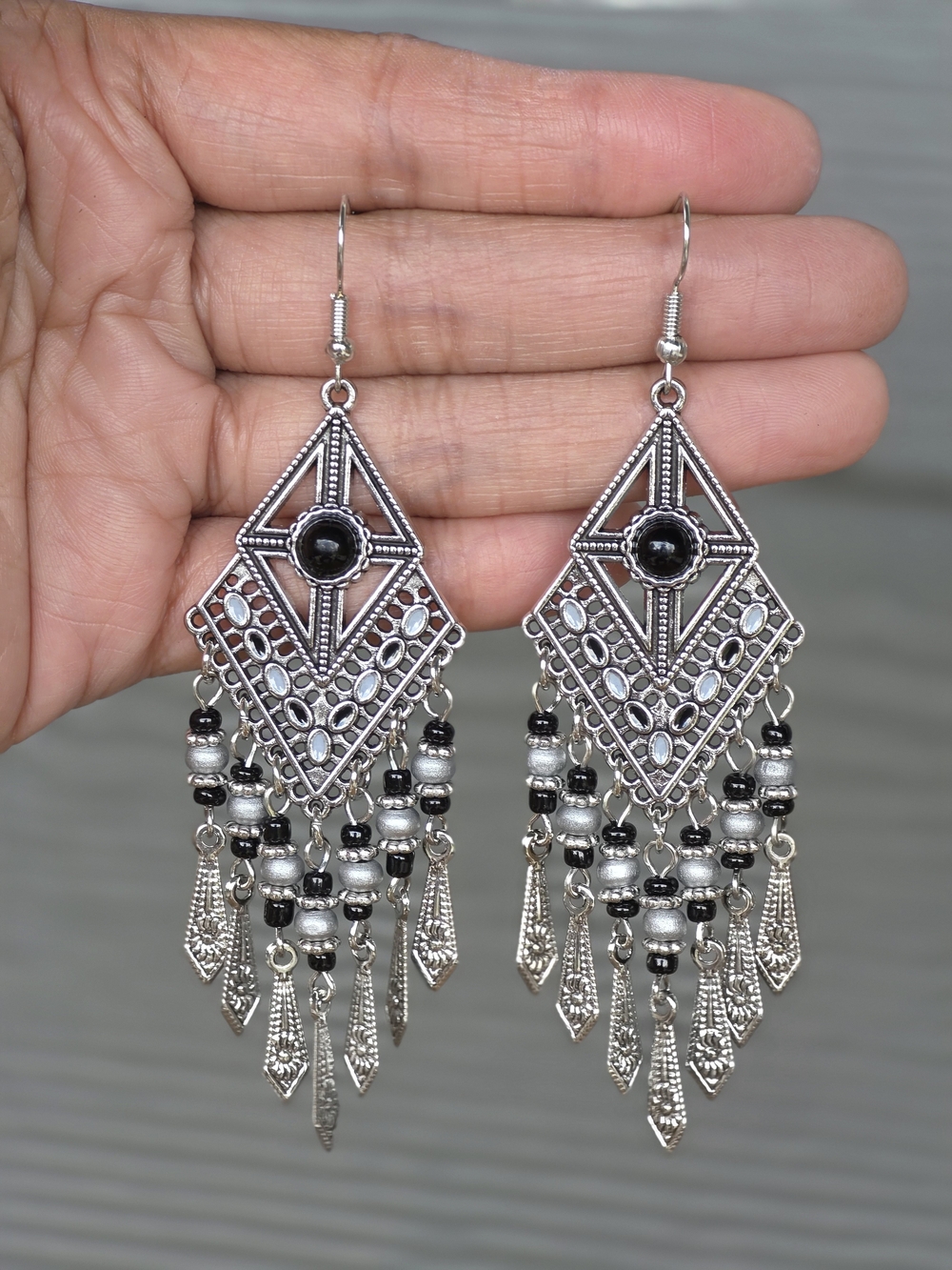 Silver Boho Diamond Chandelier Earrings